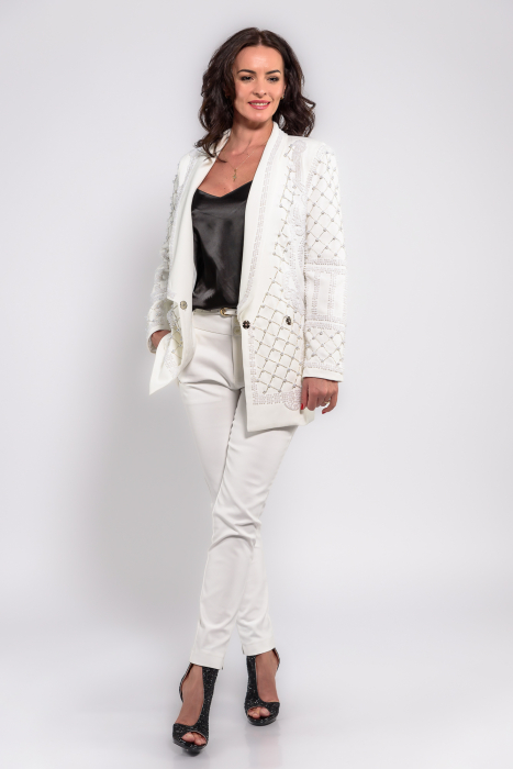 Sacou stofa alba cu broderie model geometric din perle perle [1]