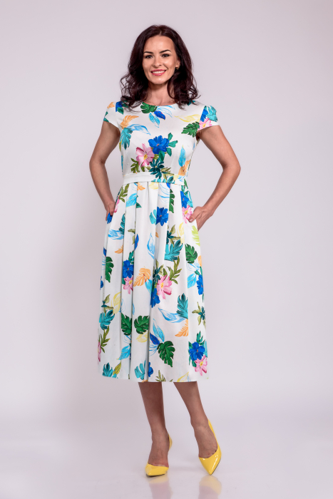 Rochie cu pliuri_ bleu, flori albastre [2]