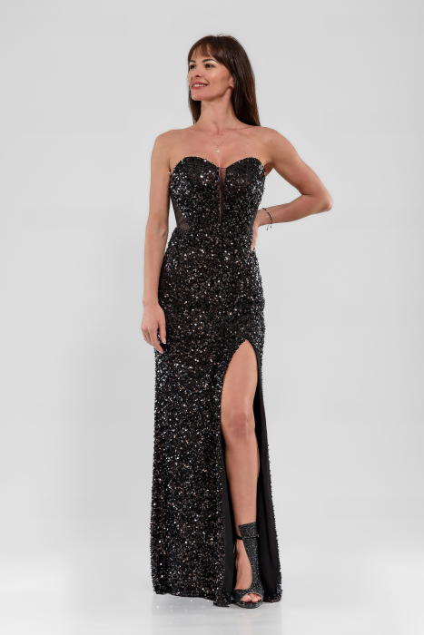 Rochie ocazie neagra cu paiete, corset [5]