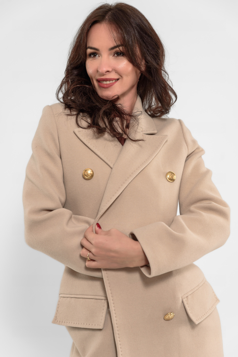 Palton stofa bej cald cu casmir la doua randuri de nasturi [3]