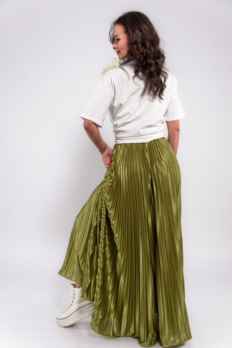 Fusta plisata satinata  verde oliv [3]