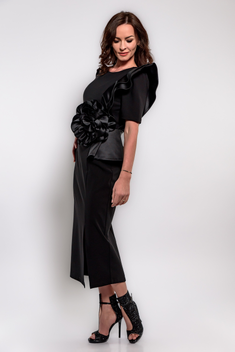 Rochie midi eleganta  cu peplum si accesoriu supradimensionat din satin [3]
