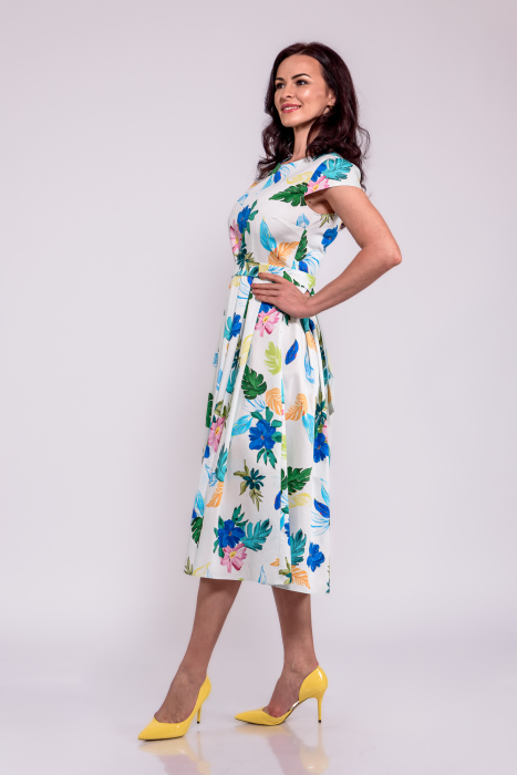 Rochie cu pliuri_ bleu, flori albastre [3]