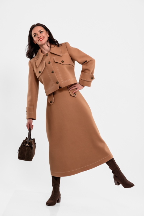 Fusta Effect capucino midi , cusaturi ornamentale in contrast [3]