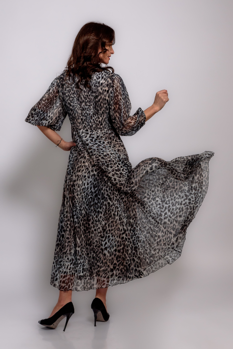 Rochie midi voal animal print cu floare supradimensionata [4]
