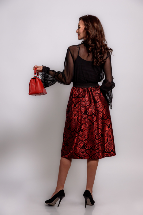 Fusta eleganta brocart rosu cu negru [2]