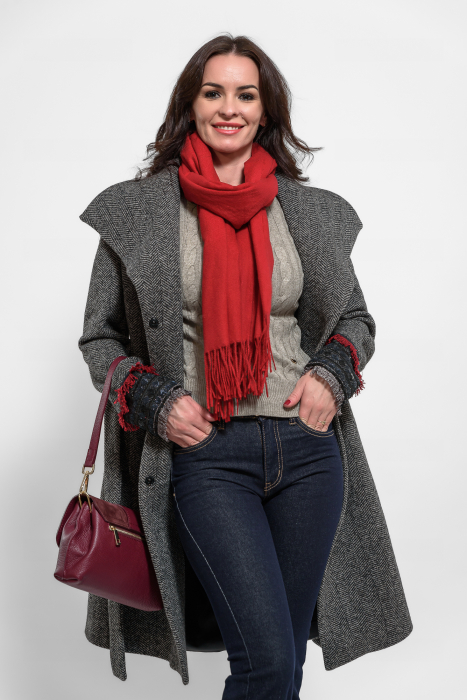 Palton stofa bradut cu accesorii brodate la maneci [5]