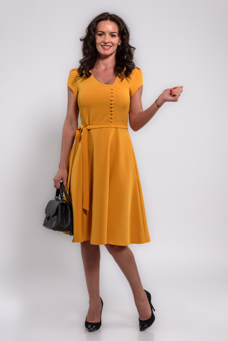 Rochie Effect eleganta   in clos cu decolteu asimetric, galben inchis [1]