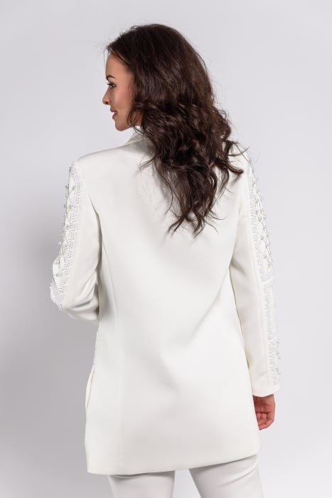 Sacou stofa alba cu broderie model geometric din perle perle [3]