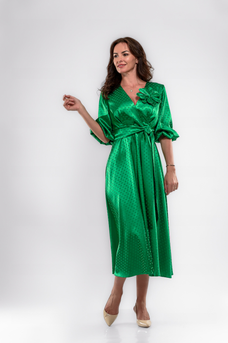 Rochie tripluvoal  satinat cu buline si floare supradimensionata [1]