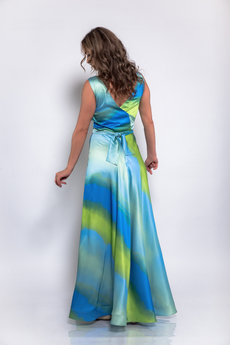 Rochie Satin Fin Fluid cu Imprimeu Valuri [4]