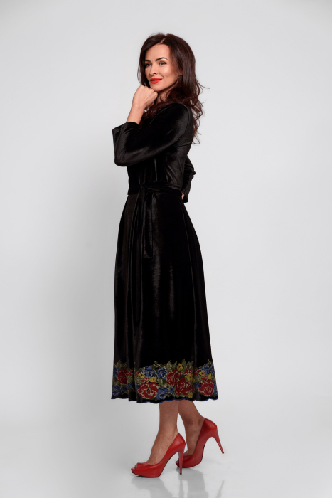 Rochie Effect catifea neagra cu decolteu petrecut in V [2]