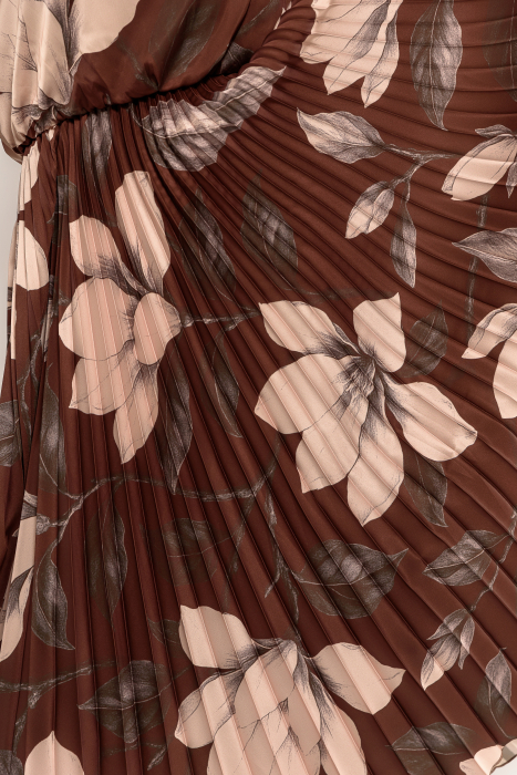 Rochie tripluvoal satinat cu flori mari bej si maro [4]
