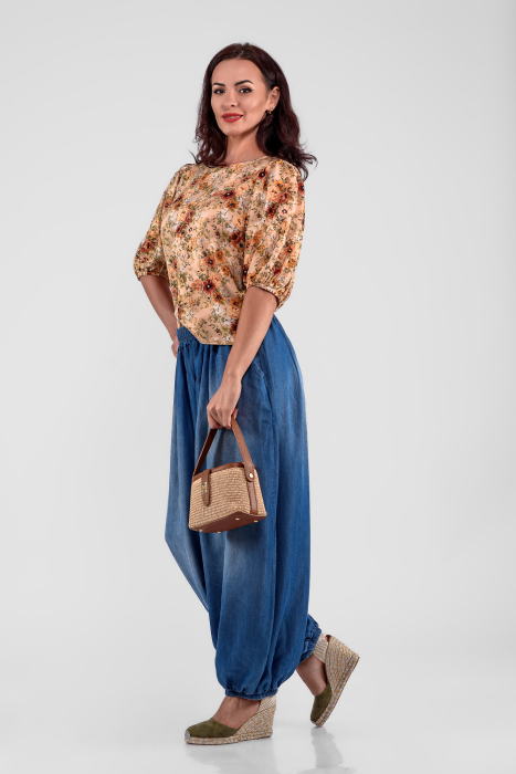 Pantaloni tip salvari din denim subtire [3]