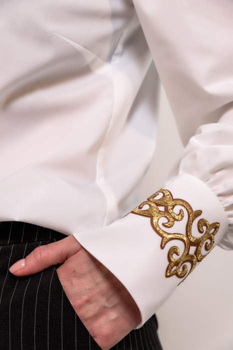 Camasa Effect poplin alb cu detalii vintage aurii [4]