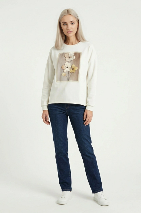 Bluza dama Ecru cu motiv floral in relief [2]