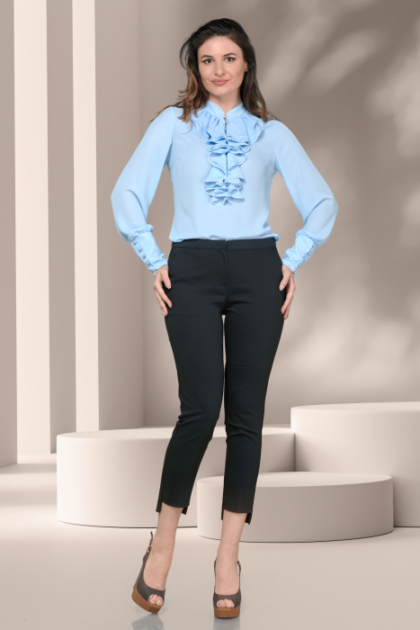 Bluza eleganta Effect voal bleu cu volanase [3]