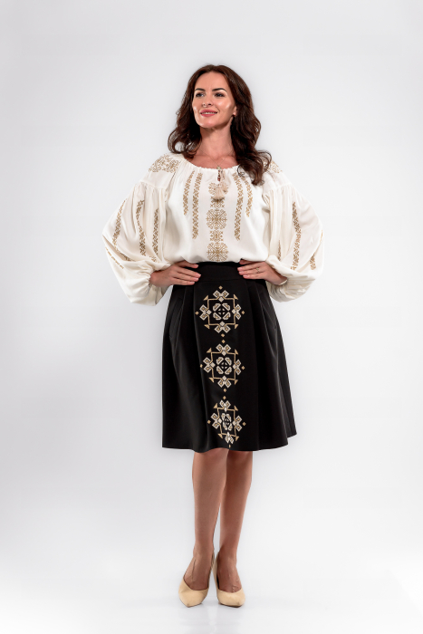 Bluza ivory cu broderie traditionala cu fir auriu vintage [1]