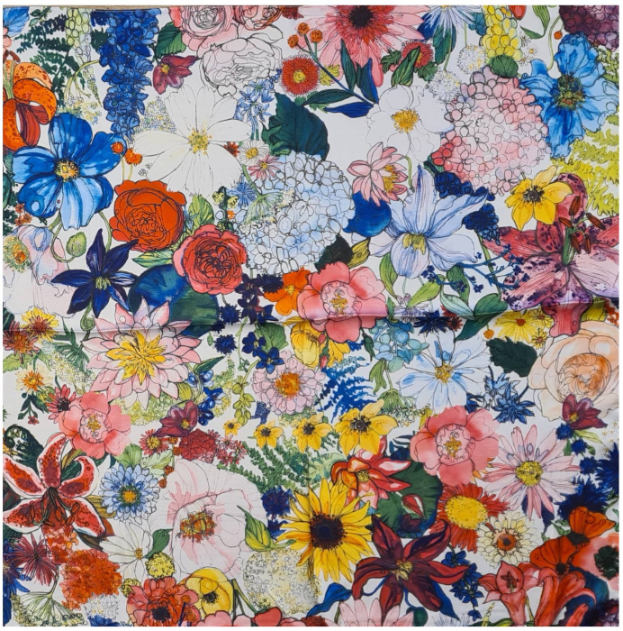 Explozie de culoare: eșarfă florală 70x70 cm cu mătase – eleganță care atrage privirile [2]