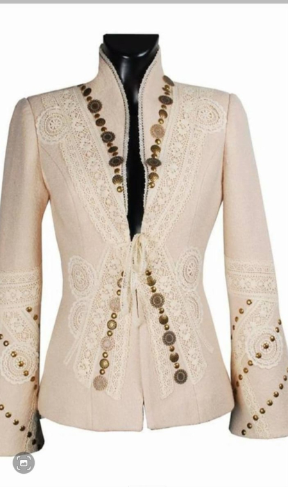 Jacheta crem cu aplicatii dantela de bumbac [1]