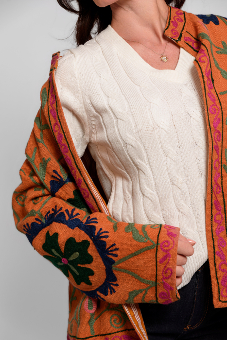 Jacheta oversize bumbac 100% cu broderie model peruvian [5]