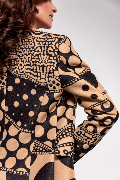 Pardesiu Effect elegant cu imprimeu geometric in nuante de bej si negru [4]