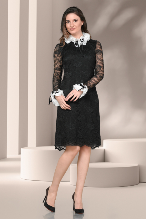 Rochie Effect de seara din dantela neagra si volane albe [2]