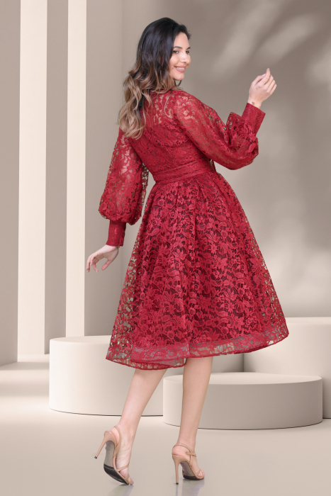 Rochie de ocazie baby doll din dantela visinie [4]