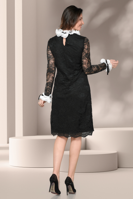 Rochie Effect de seara din dantela neagra si volane albe [4]