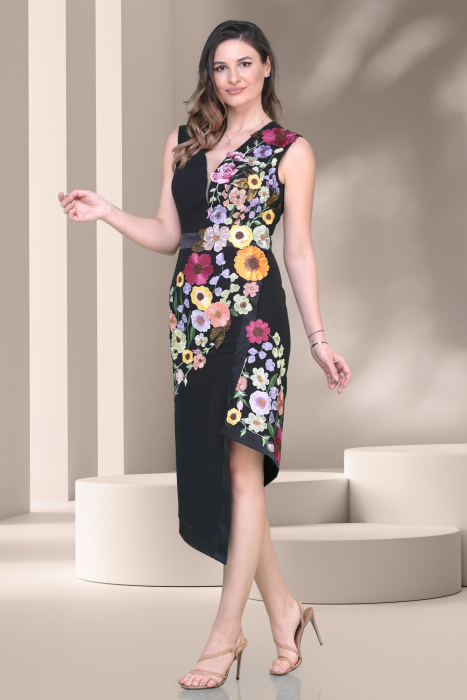 Rochie Effect eleganta de seara stofa neagra cu flori brodate aplicate [2]