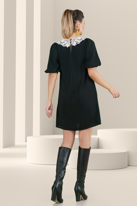 Rochie Effect eleganta neagra cu guler din dantela aba [2]