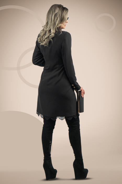 Rochie Effect neagra eleganta tip sacou cu paiete pe rever [3]
