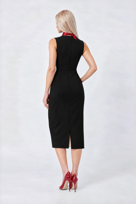 Rochie neagra midi tip creion cu peplum in talie accesorizata cu nasturi aurii [2]