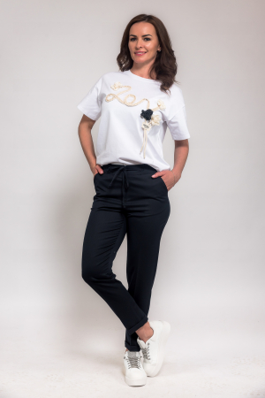 Pantaloni - Pantaloni bleumarin casual cu snur in talie