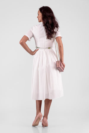 Rochie midi din poplin alb, captusita, cu imprimeu floral stilizat si curea imbracata [1]