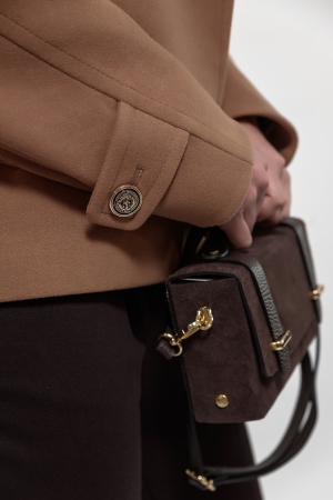 Paltoane - Jacheta scurta  oversize camel cu guler de blana