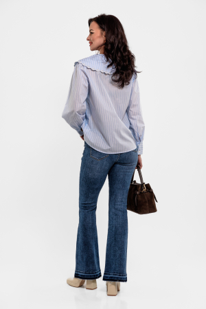 Camasa poplin bumbac 100% cu dungi alb-bleu, guler mare cu broderie sparta [1]