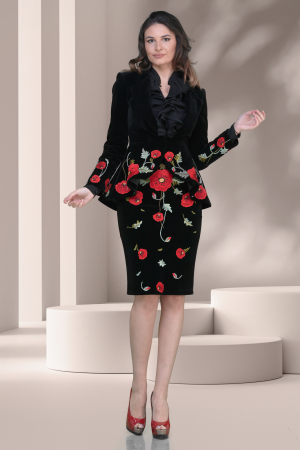 Sacouri - Sacou catifea neelastica cu broderie maci