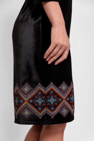 Rochie Effect catifea neagra cu bordura brodata [3]