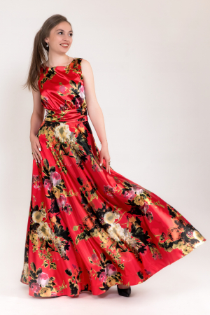 Rochii elegante - Rochie lunga din satin imprimat