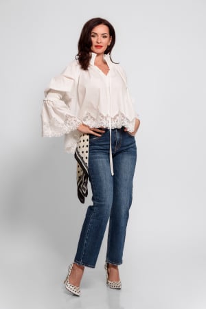 Bluze/Camasi - Camasa asimetrica din bumbac 100% cu bordura din dantela