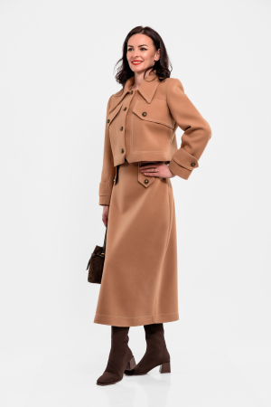 Compleuri - Fusta Effect capucino midi , cusaturi ornamentale in contrast