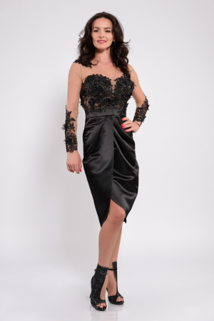 Rochii de ocazie - Rochie de ocazie din tafta cu aplicatii dantela pretioasa