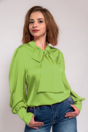 Bluza satin cu funda ampla la gat si nasturi perla la manseta [3]