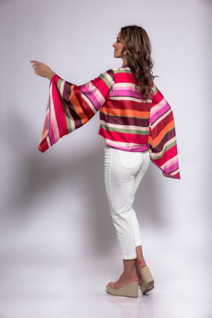 Bluza cu maneci fluture din satin multicolor [2]