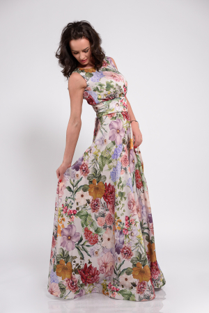 Rochii elegante - Rochie lunga eleganta cu flori multicolore