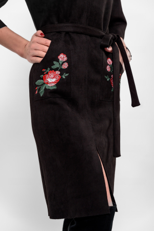 Rochie Effect din imitatie de piele întoarsă, cu broderie florală si croi rafinat [3]