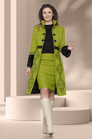 Paltoane - Palton dama Effect  verde cu broderie neagra