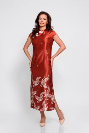 Rochii de zi - Rochie Effect cu influente orientale in nuante de caramiziu