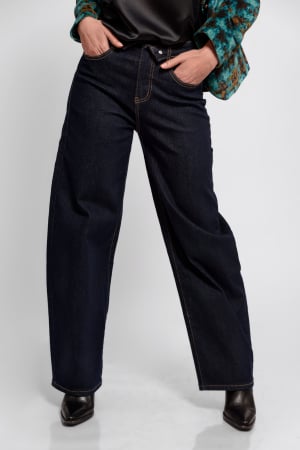 Blugi - Blugi dama Wide Leg DarK Denim cu talie in V asimetrica